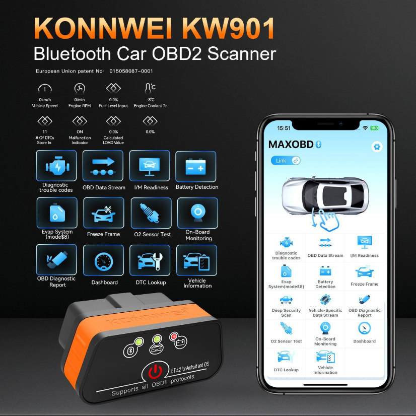 Power Tools English - جهاز تشخيص السيارات MINI OBD2 KW901