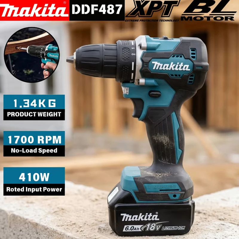Power Tools Sheets - مثقاب ماكيتا DDF487 اللاسلكي بدون فرشاة،